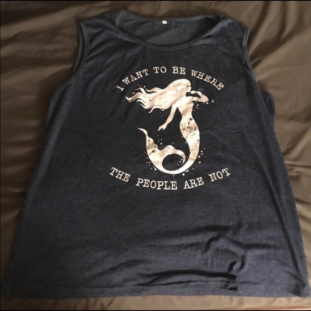 NWT. Navy Mermaid Graphic Tank Top.